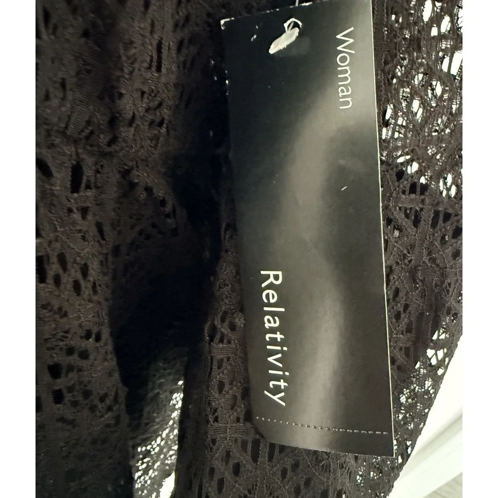 NWT Crochet Lace Blouse 1X Black Sheer Boho Festival Bell Sleeve Top Stretch - Picture 7 of 13